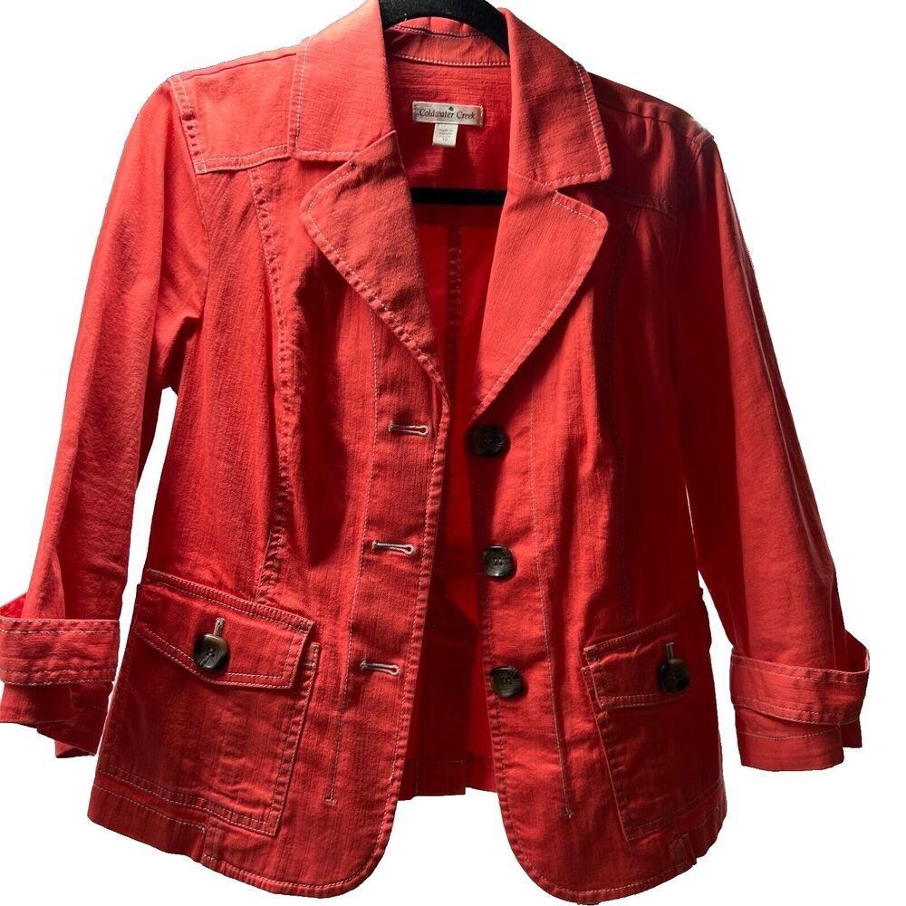 womens size 10 Coldwater Creek Cotton Coral Blazer Jacket orange buttons spring
